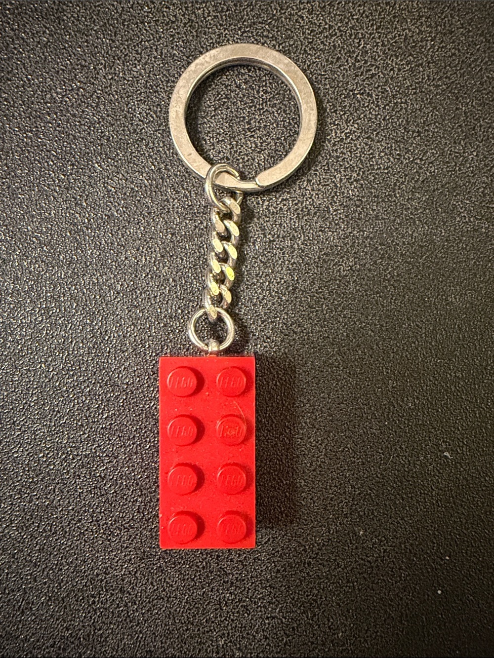 Lego Red Brick Keychain with Silver Ring